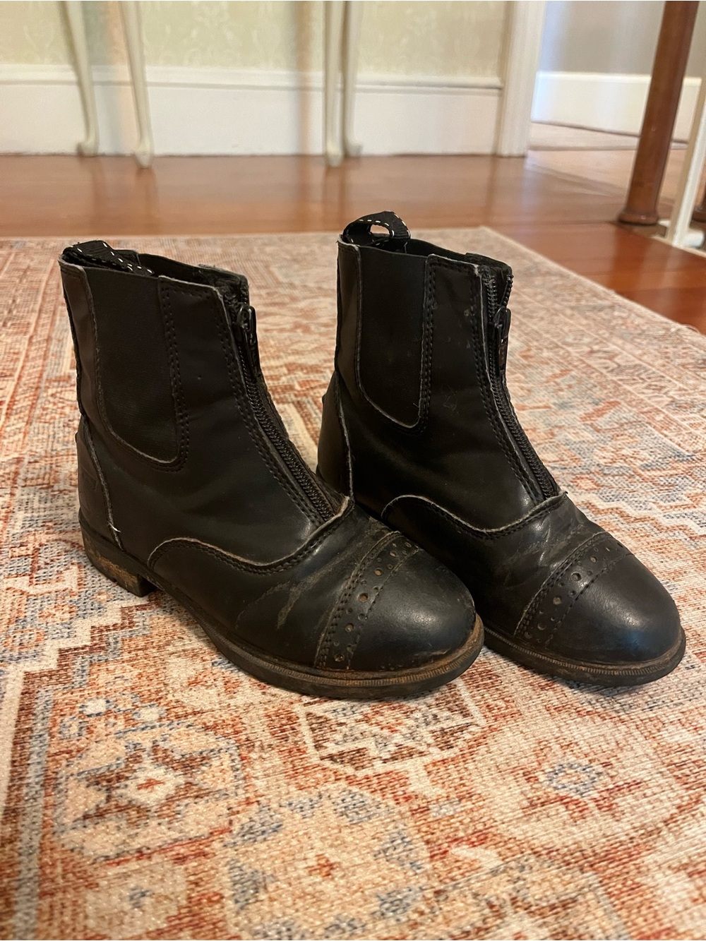 Kids Black Leather Zip Front Riding Boots